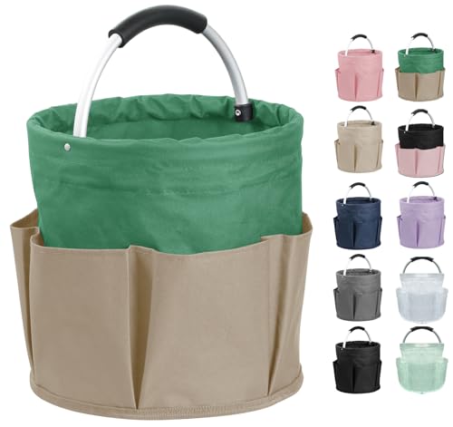 17L Foldable Cleaning Supplies Caddy with Handle, Khaki with Green - color: Khaki with Green, size: 1PCS