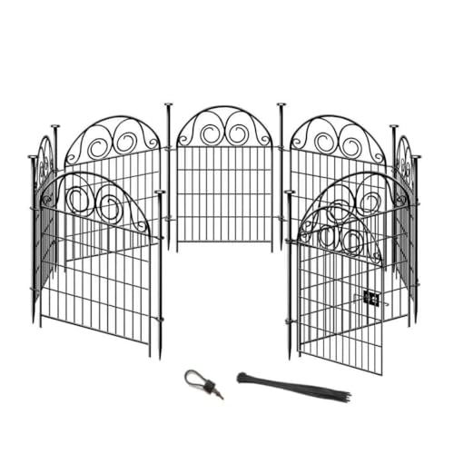 Getlay Tall Garden Animal Barrier Fence With Gate, 32 in(H)×27 in(L) 8 Panels Dog Digging Fencing Barrier, Black Metal Temporary Fence, Reusable Defense Fences For Outdoor Yard. Total 17.5 Ft│Patented - size: 32''(H)-8panels-17.5ft(L)