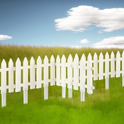 24 Pack White Garden Fence with 24 Insert Lawn Picket Fence Garden Border Decorative Plastic Panels for Landscape Path Flowerbeds Plant Yard, 6.69'' L x 7.87'' H