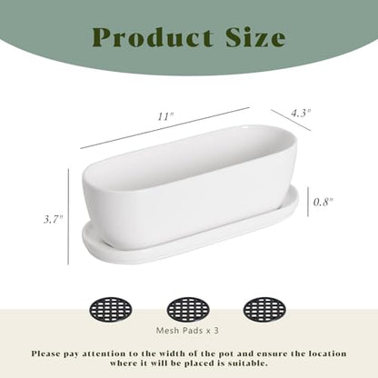 E-liu 11 Inch Oval Ceramic Planter Pot with Drainage Hole Saucers - size: 11 inch Single