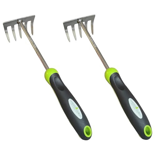 Garden Guru Stainless Steel Hand Rake Cultivator Tiller Tool - Stainless Steel for Ultimate Strength - Rust Resistant - Ergonomic Handle - Gardening Cultivating Loosening Weeding Mulching (2 Pack) - size: 2 Pack