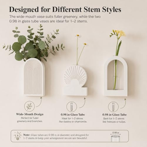 TBWIND White Wooden Wall Vases Set of 3, Wall Planters with Glass Tube Kit - color: White