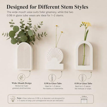 TBWIND White Wooden Wall Vases Set of 3, Wall Planters with Glass Tube Kit - color: White