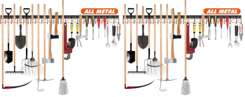 TVKB 68'' All Metal Garden Tool Organizer Adjustable Garage Tool Organizer Wall Mount Garage Organizers and Storage with Heavy Duty Hooks Tool Hangers for Garage Wall, Shed, Garden (Pack of 2) - size: 68inch(17"x4pack) (Pack of 2)