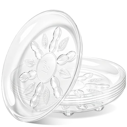 SupKing 6 Pack 12 Inch Plastic Plant Saucers w/Raised Feet 6 inch / 8inch / 10inch /12inch Heavy Duty Clear Plant Trays to Catch Water Flower Pots Saucer for Indoor & Outdoor Plants (12” Clear) - size: 12in - 6 Pack