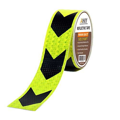 AISEY Reflective Tape Outdoor Waterproof, Conspicuity Tape, Visibility Hazard Caution Adhesive Tape Safety Signs 2 inch by 30 Feet, Safety Warning Tape Fluorescent Yellow Black Indoor/Outdoor - style: Yellow/Black