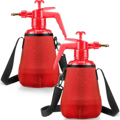 Teenyyou 2 Pcs 1.5 Liter Misters Spray Pump Bottle with Full Neoprene Jacket and Built in Carrying Strap Garden Plant Mister Spray Bottle for Spring Personal Cooling Plants Watering (Red) - color: Red
