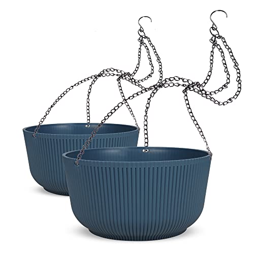 Dexceder 9.8 Inch Self Watering Hanging Planter (2 Pack, Deep Blue) - color: Deep Blue, size: 9.8 inch