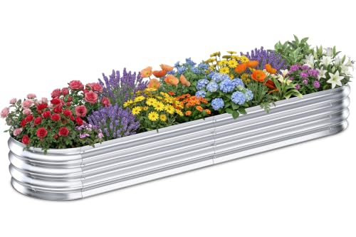 Galvanized Raised Garden Bed Outdoor, 8x4x1ft Metal Heavy Duty Planter Boxes for Gardening, Easy Assemble Large Oval Plant Container Kit for Vegetables, Flowers, Fruits, Silver, 1 Pack - color: 1-silver(1pcs), size: 8X4X1FT