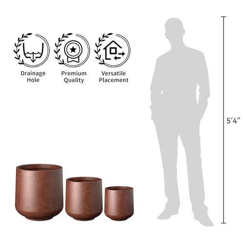 Kante Large Round Curved Rusty Concrete Planter 16.5" Dia, Outdoor - color: Rusty, size: 15.3" D