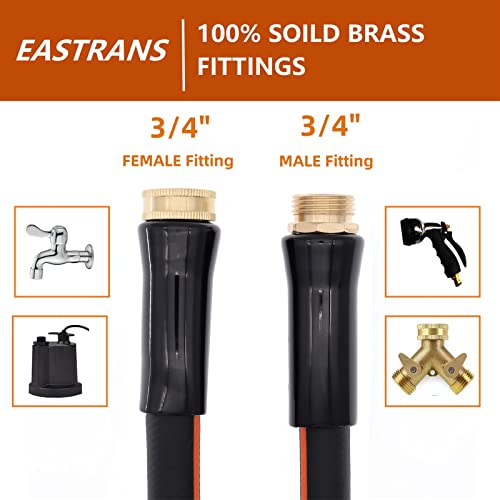 EASTRANS 10ft x 5/8" Black Garden Hose with 3/4" Male to Female Fittings - color: Black and Orange, size: 10FT Male to Female