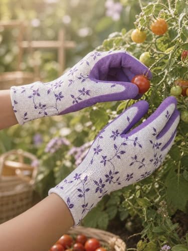 1Pair Nylon Gardening Latex Gloves, Suitable for Women Garden Planting, Digging and Weeding, Multi-purpose Gloves - color: Purple
