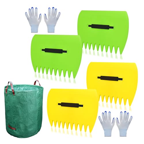 Leaf Scoops Hand Rakes, Leaf Scoops and Claws with Garden Bag and Gloves, Lightweight Plastic Leaf Scoop, Large Leaf Grabbers for Picking Up Leaves, Clippings, Grass(Scoops + Garden Bag) - style: Scoops & Rake