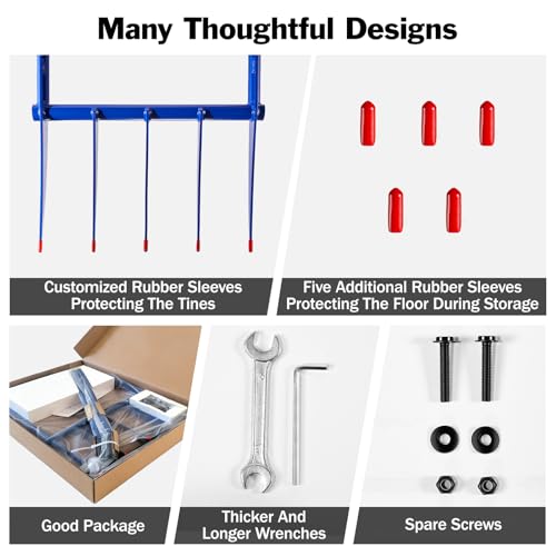 56'' Heavy Duty Broadfork for All the Soils, Detachable Design Pitchfork, 5 Sharp and Cambered 11'' Tines Bord Fork Garden Tool, Ergonomic Handles, Good Package, Easy Assembly, Blue.
