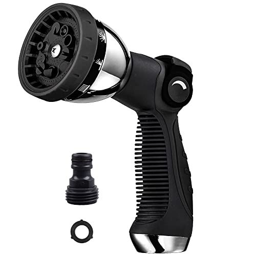 Garden Hose Nozzle Spray Nozzle,10 Hose Metal Duty Watering Patterns Thumb Control On Off Valve, High Pressure Nozzle Sprayer for Watering Plants, Car Wash,Cleaning,Showering Pets - color: Black