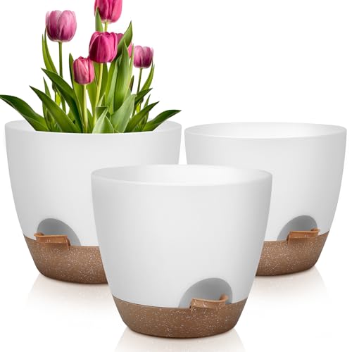 QRRICA 12/10/9 Inch Self Watering Pots for Indoor/Outdoor Plants - color: White, size: 12/10/9 inch