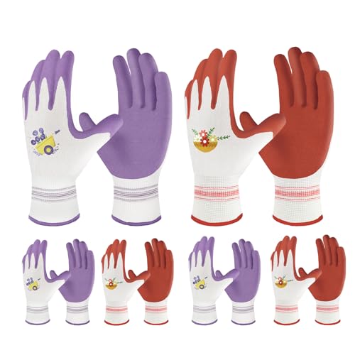 Velway 6 Pairs Gardening Gloves for Women - Breathable Rubber Coated Garden Work Gloves - Outdoor Protective Yard Gloves with Grip Gardening Gifts - Red & Purple Medium - color: Red+purple, size: Medium-6Pack