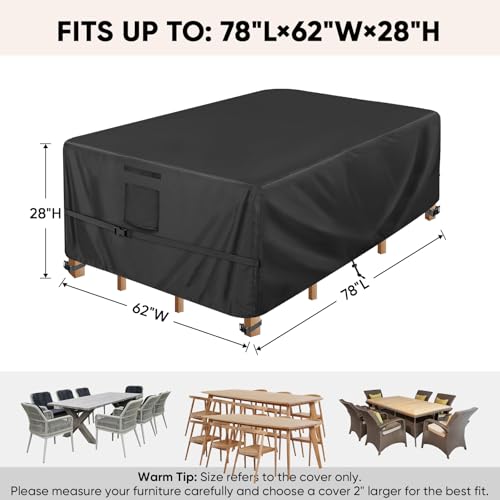 BALEINE Patio Furniture Covers Waterproof, Heavy Duty Outdoor Table Cover - color: Black, size: 78"L×62"W×28"H