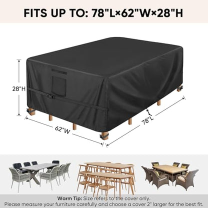 BALEINE Patio Furniture Covers Waterproof, Heavy Duty Outdoor Table Cover - color: Black, size: 78"L×62"W×28"H