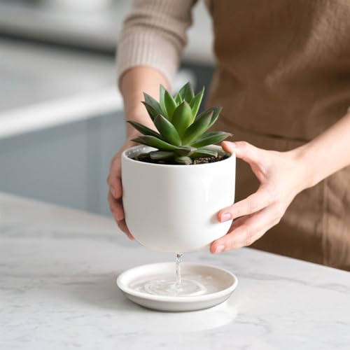 6.7 + 5.5 Inch Ceramic Plant Pot with Drainage and Saucer - size: 6.7 + 5.5 Inch 2 Pcs