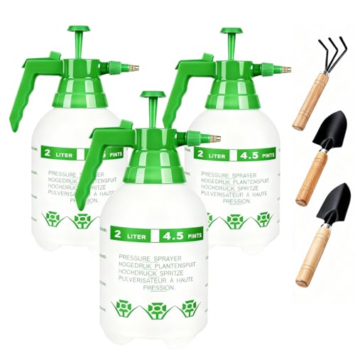 3 Pcs 1/2 Gallon Pump Sprayer Plastic, Handheld Pressure Sprayer, Garden Pump Sprayer Bottle with Adjustable Nozzle for Plants, Cleaning, Household Tasks, (Green) - color: Green