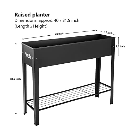 Piksedo Raised Garden Bed, Elevated Planter Metal Plant Box with Legs Standing Garden Stand Drainage Holes Frosted Black - size: 39.37" L x 10.63" W x 31.5" H