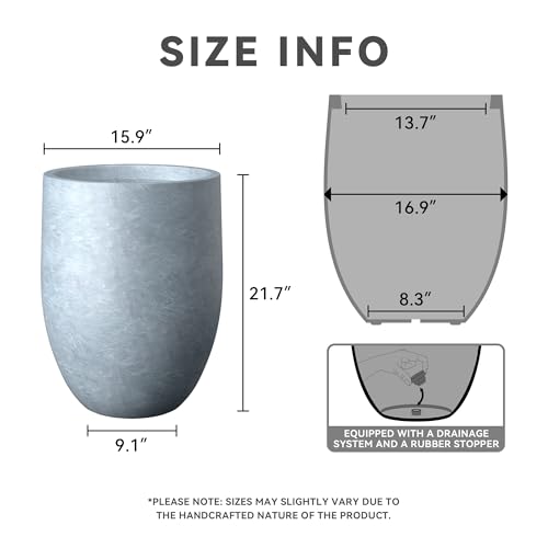 Kante Large Round Bullet Blue Gray Concrete Planter 21.7" Tall, Outdoor - color: Blue-gray