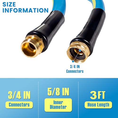 SheeChung Short Garden Hose 3FT x 5/8",Leader Hose for Hose Reel Faucet,Short Water Hose Heavy Duty,Flexible RV Rubber Hose with Male to Female Fittings,Hose Extension,3/4"Brass Fittings - color: Blue+Yellow, size: 3ft-Male to female