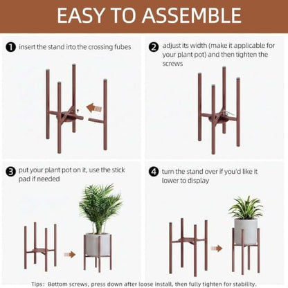 Adjustable Plant Stand Indoor, 2 Heights, Coffee with Round Plate - color: coffee-b