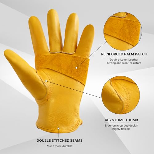 Garden Gloves, Puncture Resistant Gloves, Cowhide Protective Gloves for Gardening/Logging/Construction/Truck Driving - size: Small