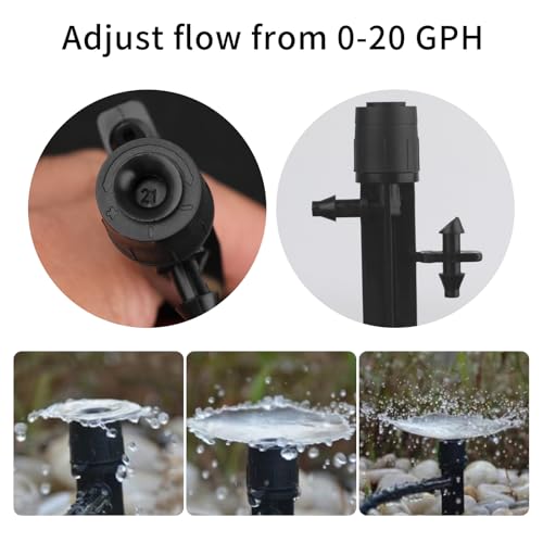 PineHaven 30 Pcs Drip Irrigation Emitters, Adjustable 0-20 GPH Drippers with Stake, 360 Degree Micro Sprinkler Heads for 1/4 Inch Tubing, Garden Lawn Flower Bed Watering System, Easy Installation ﻿