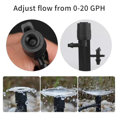 PineHaven 30 Pcs Drip Irrigation Emitters, Adjustable 0-20 GPH Drippers with Stake, 360 Degree Micro Sprinkler Heads for 1/4 Inch Tubing, Garden Lawn Flower Bed Watering System, Easy Installation ﻿