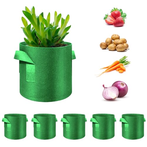5-Pack 20 Gallon Grow Bags Heavy Duty Thickened Nonwoven Fabric Pots with Handles, Plant Grow Bags for Vegetables/Flower/Plant/Fruits, Green - color: Green, size: 20 Gallon