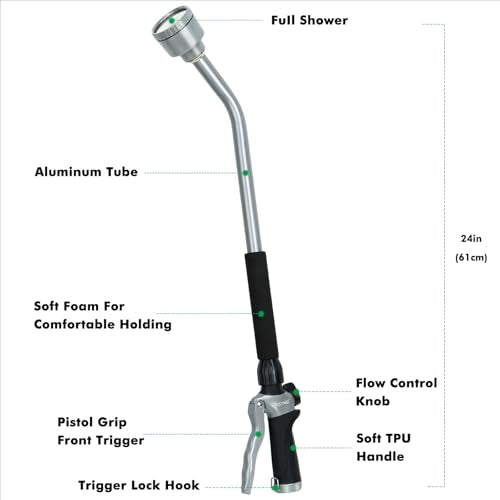 RESTMO 24 Inches Long Watering Wand for Garden Hose, Full Shower Spray Wand - color: Black