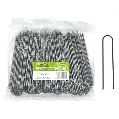 DeWitt 6 Inch U-Shaped Rounded Top Steel Anchor Pins, Silver, 100 Count
