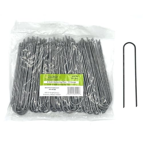 DeWitt 6 Inch U-Shaped Rounded Top Steel Anchor Pins, Silver, 100 Count