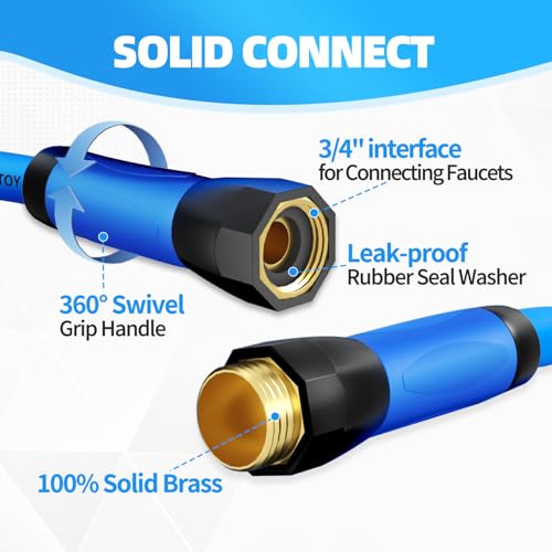 YOTOO Garden Hose, Water Hose 5/8-Inch by 50-Feet 500 PSI Kink Resistant, Flexible with Rotate Grip Handle and 3/4" GHT Solid Brass Fittings, Blue - size: 50 FT