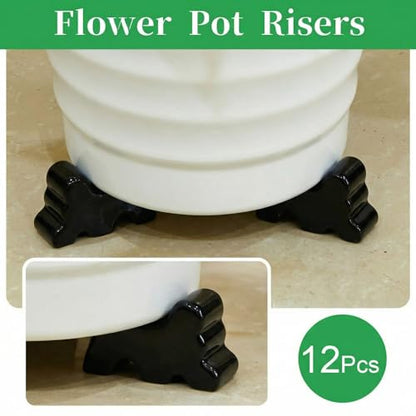 Kigeli 12 Pcs Resin Pot Feet for Outdoor Planters Frost Proof, Black - color: Black