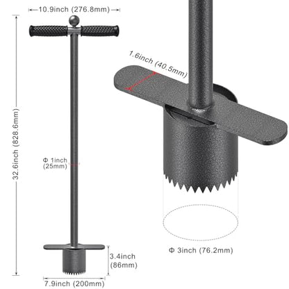Dolibest Sod Plugger Tool, Grass Plugger Tool with Dual Pedals, Bulb Planter W/Sharp Serrations and Non-Slip Soft Grip Handle, for Lawn Planting Bulbs and Grass Repair (No Assembly) - color: Black G- 3'' depth