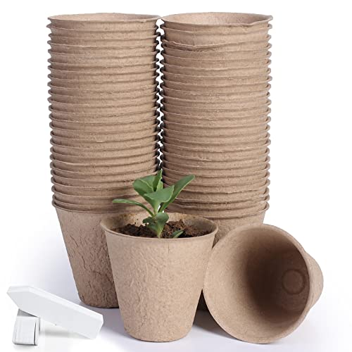 JERIA 50-Pack 3.15 Inch Peat Pots for Seedling with 50 Pcs Plant Labels,Outdoor Garden Germination Nursery Pots,Biodegradable Seed Starter Pots Kits - style: Garden