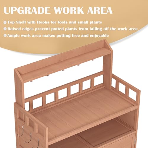 Outdoor Potting Bench for Garden Solid Fir Wood, 39.37" W x 18.9" D x 55.12" H, Brown Storage Cabinet & Top Shelf