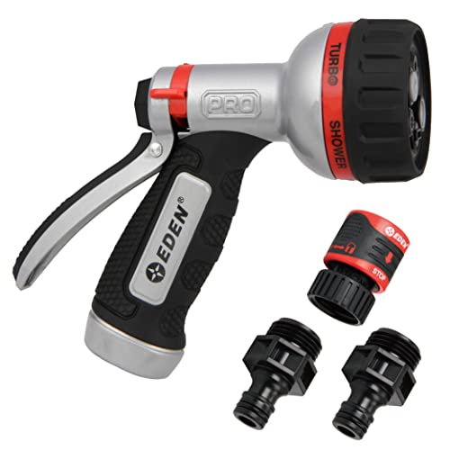 Eden PRO Metal 6-Pattern Hose Nozzle: Rear Trigger, Cyclonic Turbo Spray - style: Rear Trigger