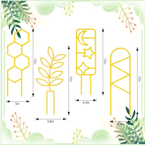 4 Pcs Plant Trellis Indoor Gold Small Trellis for Potted Plants - style: Unique,Gold
