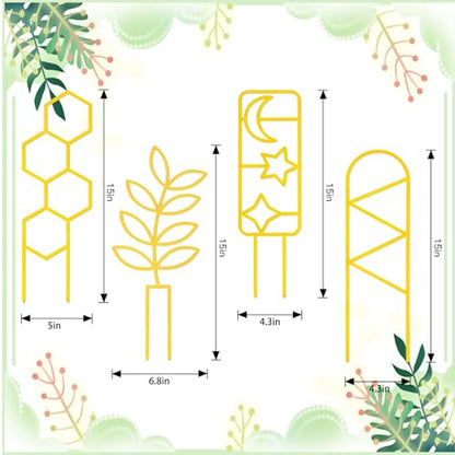 4 Pcs Plant Trellis Indoor Gold Small Trellis for Potted Plants - style: Unique,Gold