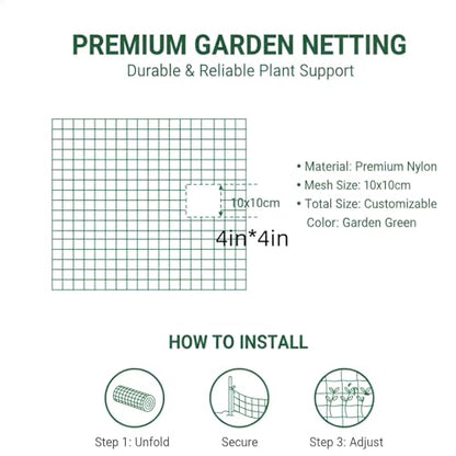 Heavy Duty Trellis Netting for Climbing Plants, Garden Netting for Vegetables, Strong Plant Support Net for Cucumbers, Tomatoes & Peas, with 50 Plant Ties - size: 6.6 ft x 32.8 ft