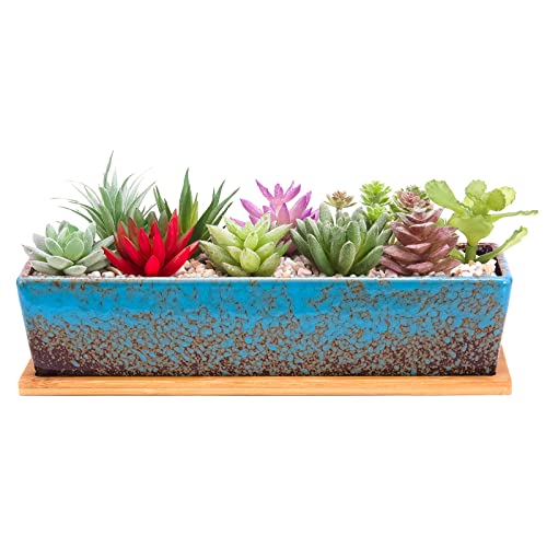 Succulent Pots, 12'' Large Long Rectangle Succulent Planter Pots with Drain - color: Blue