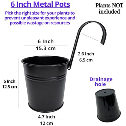 LaLaGreen Outdoor Rail Planter (6 in, 12 Pack) Black Metal Iron Fence Pots - size: 6" x 12 Pack (Black)