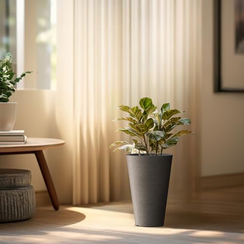 Kante Set of 2 Black Plastic Round Planters 13" Tall Home & Outdoor - color: Black, size: 13" H
