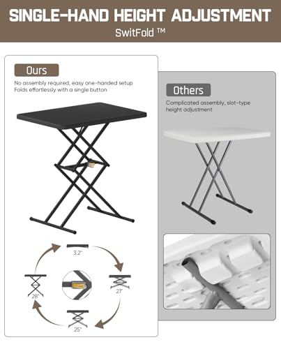 FanttikOutdoor Small Folding Table Quick Adjust 3 Heights, TV Tray, Dining - color: Black