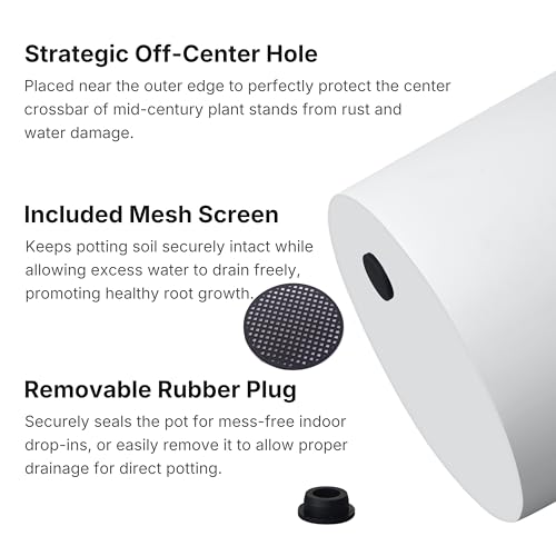 FaithLand 14 Inch Fiberstone Planter - Lightweight Modern Cylinder Plant Pot with Drainage Hole & Plug, Indoor Outdoor Use, Matte White - color: Matte White, size: 14 inch